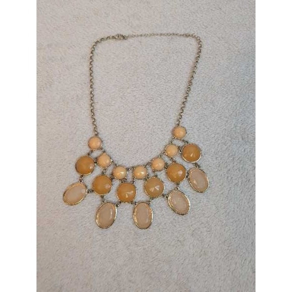 Gold Tone Bib Necklace Gemstone Faceted Statement Chunky Orange Peach